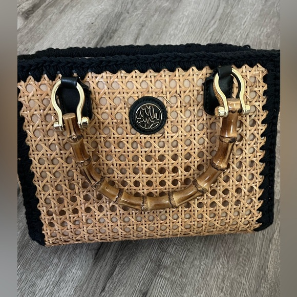 LILLY PULITZER MINI GREYDON CANE TOTE *ONYX* NATURAL BAMBOO - Picture 10 of 11